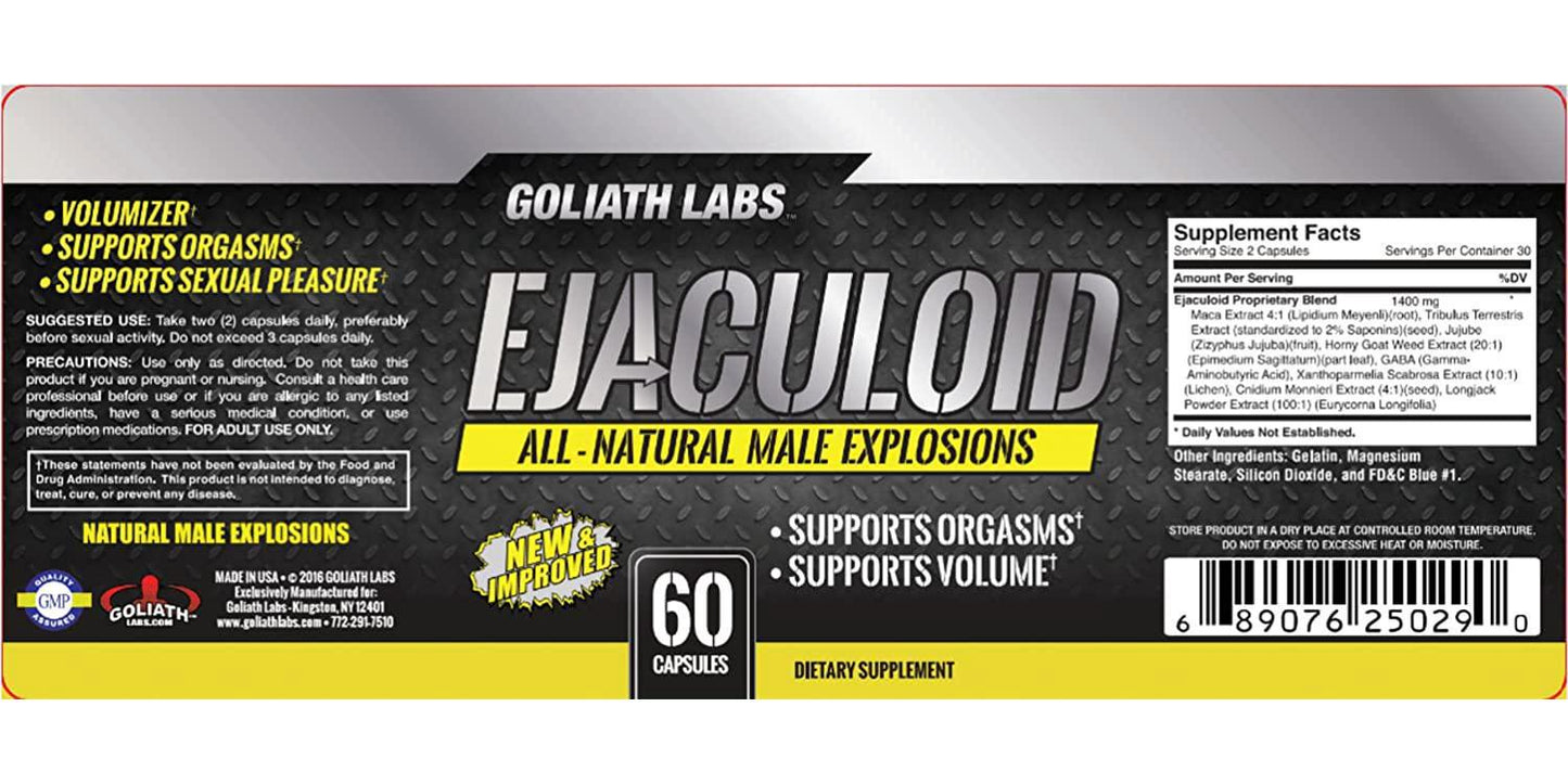 Ejaculoid Enhancing Pills (60 Capsules) - Enlargement Booster for Men - Increase Size, Strength, Stamina - Energy, Mood, Endurance Boost - All Natural Performance Supplement - Made in USA
