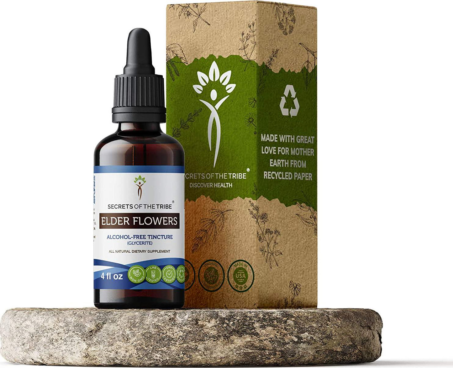 Elder Flowers Alcohol-Free Liquid Extract, Organic Elder Flowers (Sambucus Nigra) Dried Flowers Tincture Supplement (4 FL OZ)