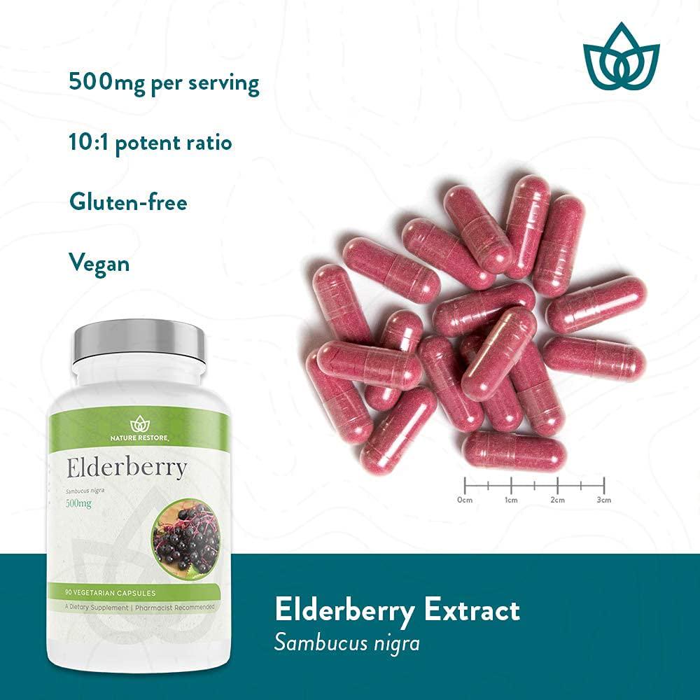 Elderberry Extract Supplement, 10 to 1 Extract, 90 Elderberry Capsules, Non GMO, Gluten Free, Vegan