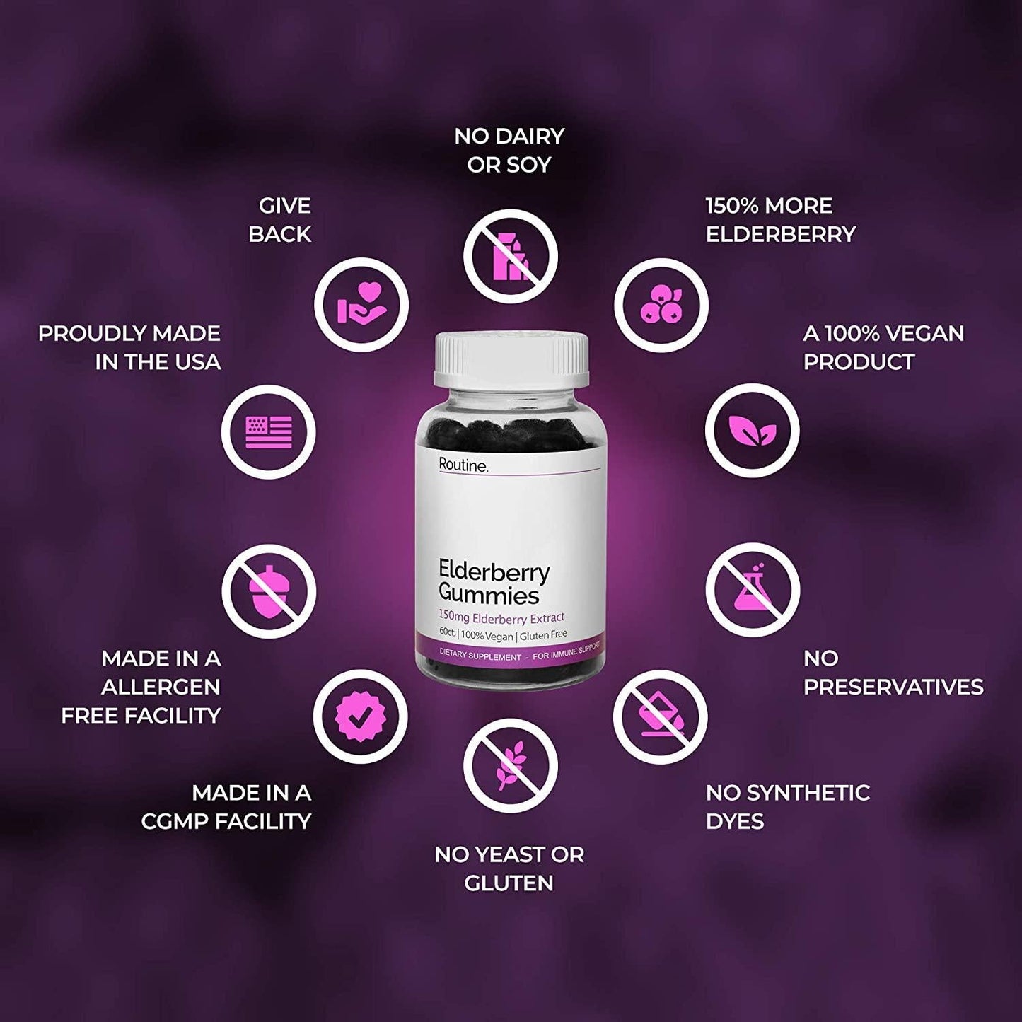 Elderberry Gummies, Elderberry Gummies with Zinc and Vitamin C, Gummies - Routine (1 Bottle)