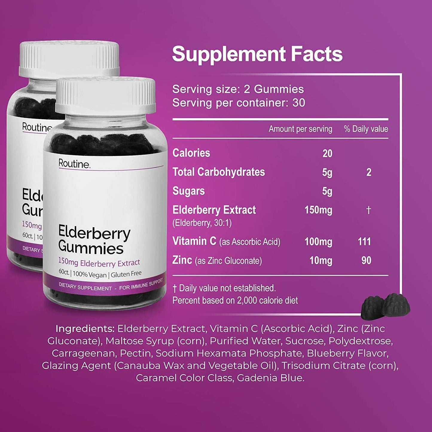 Elderberry Gummies, Elderberry Gummies with Zinc and Vitamin C, Gummies - Routine (1 Bottle)