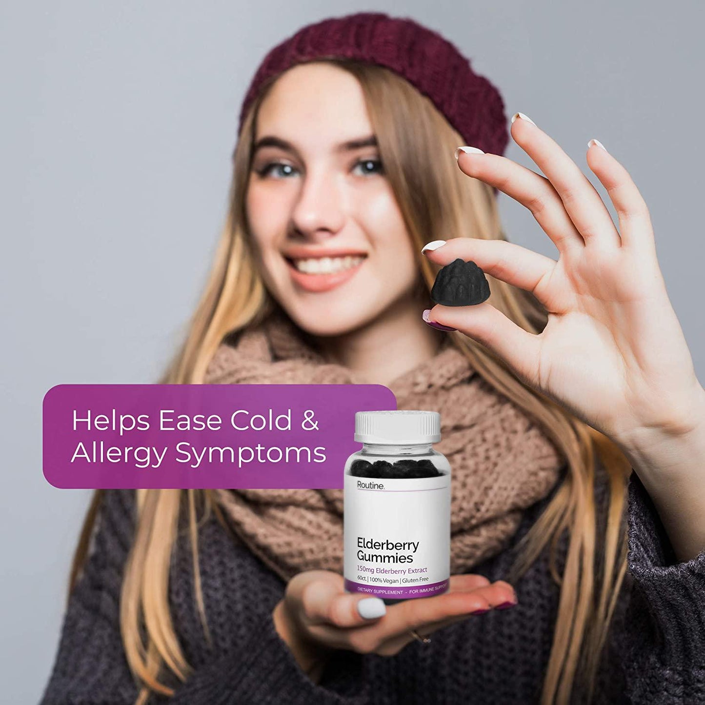 Elderberry Gummies, Elderberry Gummies with Zinc and Vitamin C, Gummies - Routine (1 Bottle)