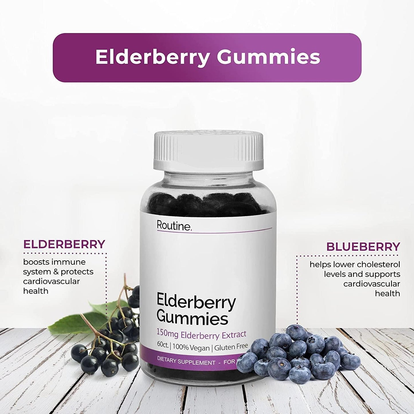 Elderberry Gummies, Elderberry Gummies with Zinc and Vitamin C, Gummies - Routine (1 Bottle)