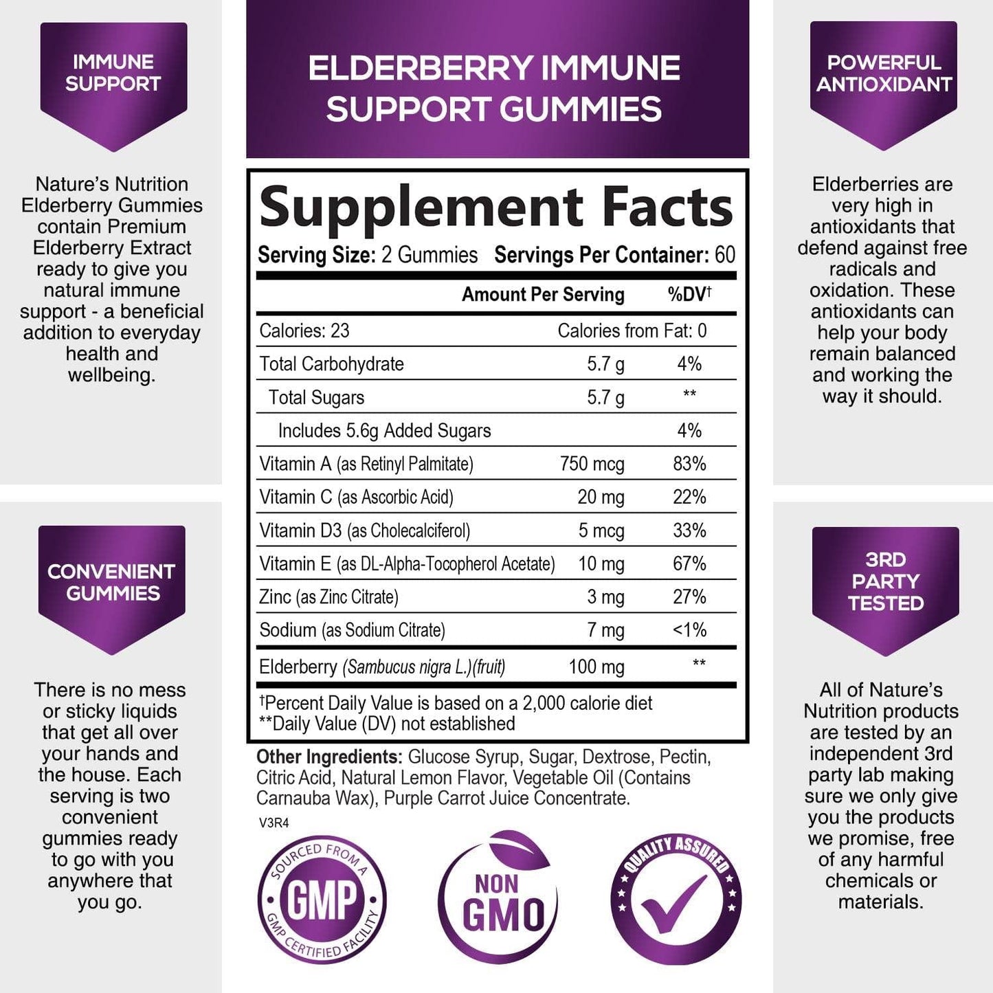 Elderberry Gummies Extra Strength Sambucus Gummy - Natural Immune System Support - Best Supplement with Vitamin C and Zinc for Children and Adults - 120 Gummies