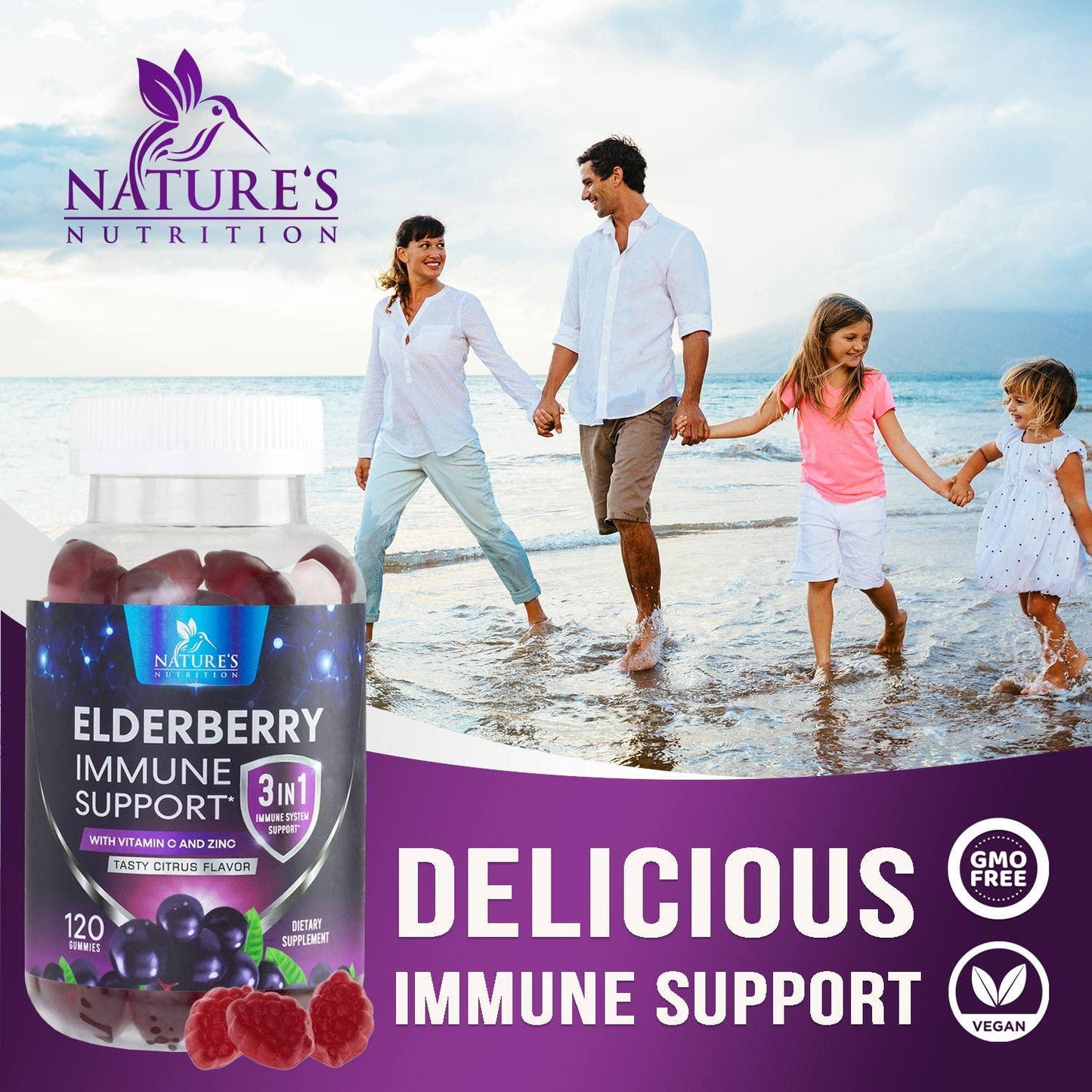 Elderberry Gummies Extra Strength Sambucus Gummy - Natural Immune System Support - Best Supplement with Vitamin C and Zinc for Children and Adults - 120 Gummies