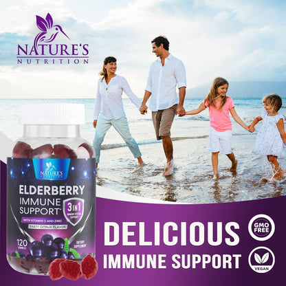 Elderberry Gummies Extra Strength Sambucus Gummy - Natural Immune System Support - Best Supplement with Vitamin C and Zinc for Children and Adults - 120 Gummies