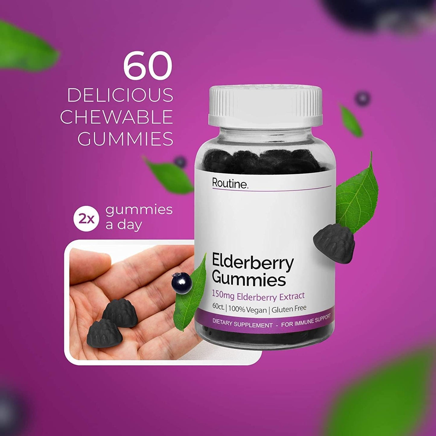 Elderberry Gummies, Elderberry Gummies with Zinc and Vitamin C, Gummies - Routine (1 Bottle)