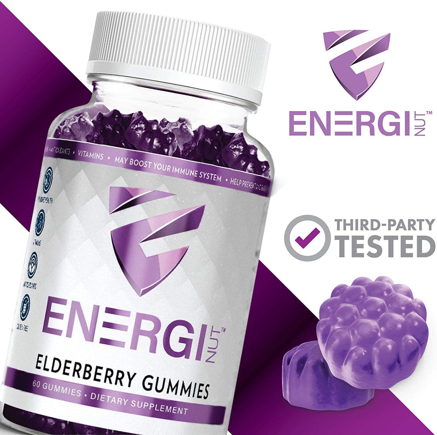 Elderberry Gummies Powerful Immune System Booster Improves Heart Anti-inflammatory Blended with Zinc and Vitamin C 60 Gummies