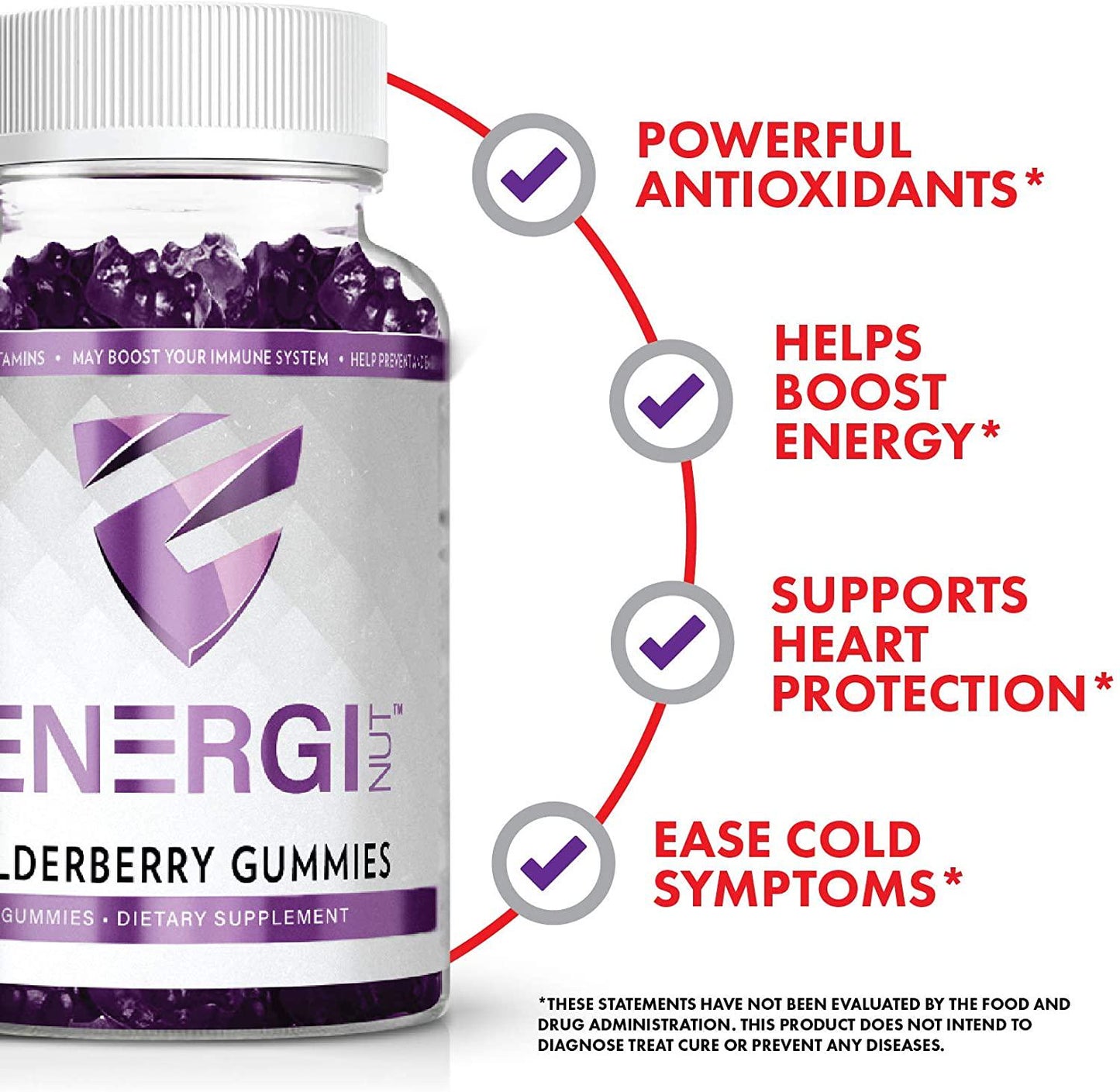 Elderberry Gummies Powerful Immune System Booster Improves Heart Anti-inflammatory Blended with Zinc and Vitamin C 60 Gummies