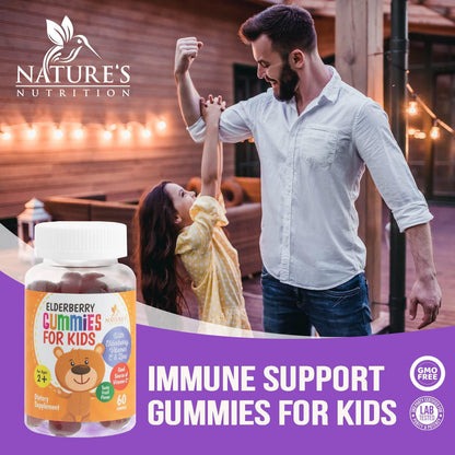 Elderberry Gummies for Kids Extra Strength Sambucus Nigra Gummy Vitamins - Tasty Natural Immune Support - Made in USA - Best Children's Herbal Supplements with Vitamin C and Zinc - 60 Gummies