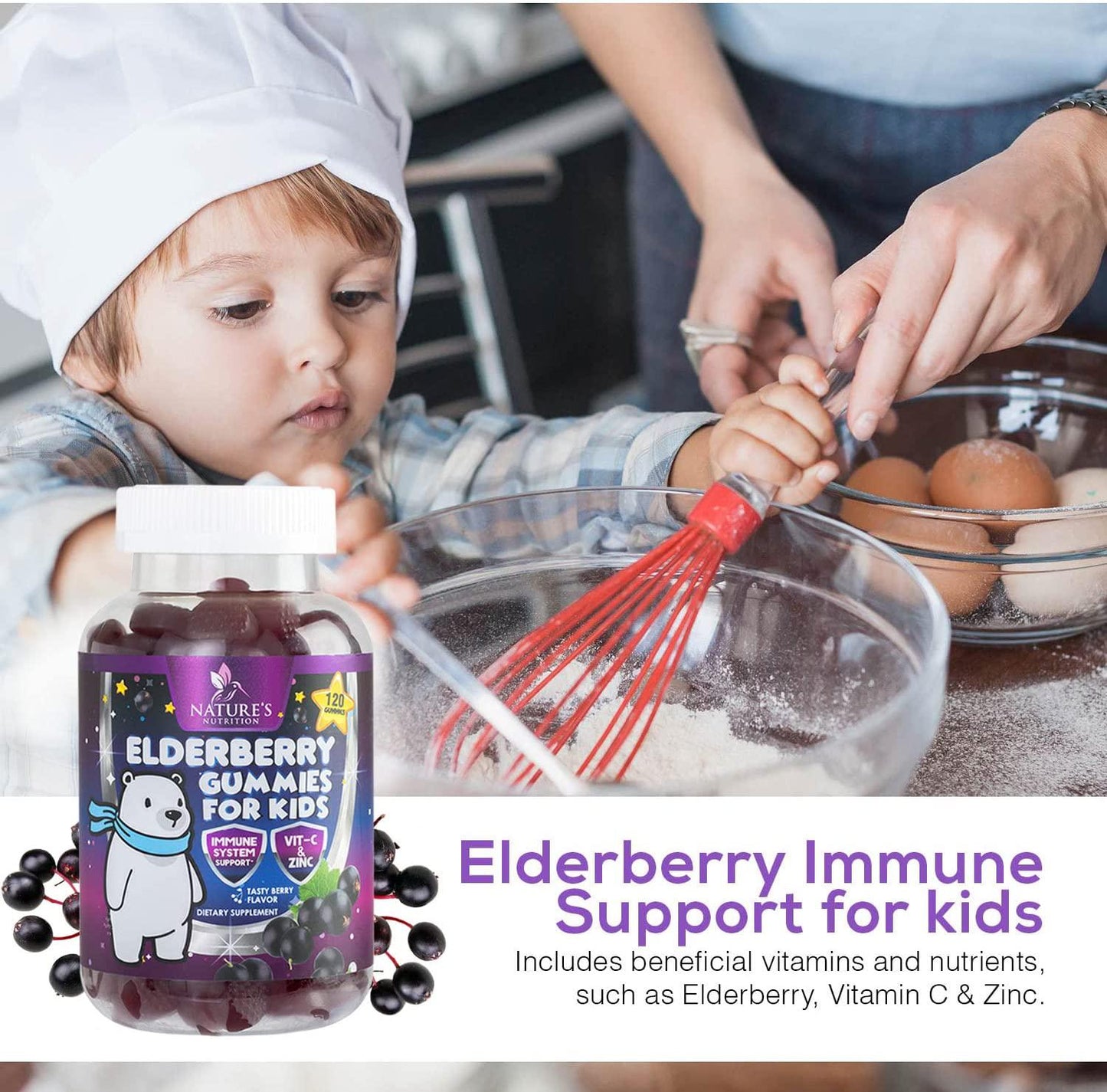 Elderberry Gummies for Kids Extra Strength Sambucus Nigra Gummy Vitamins - Tasty Natural Immune Support - Best Children's Herbal Supplements with Vitamin C and Zinc - 120 Gummies