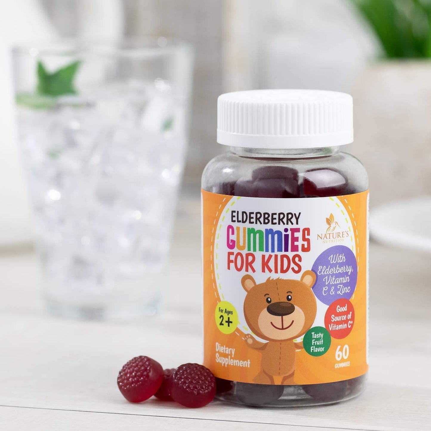 Elderberry Gummies for Kids Extra Strength Sambucus Nigra Gummy Vitamins - Tasty Natural Immune Support - Made in USA - Best Children's Herbal Supplements with Vitamin C and Zinc - 60 Gummies