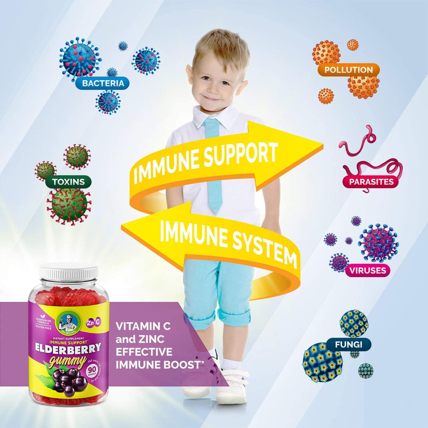 Elderberry Gummies for Kids and Adults (90 Count) - Natural Immune System Booster and Health Support with Black Sambucus Elderberries Extract - Vitamins C and Zinc Herbal Immunity Supplements