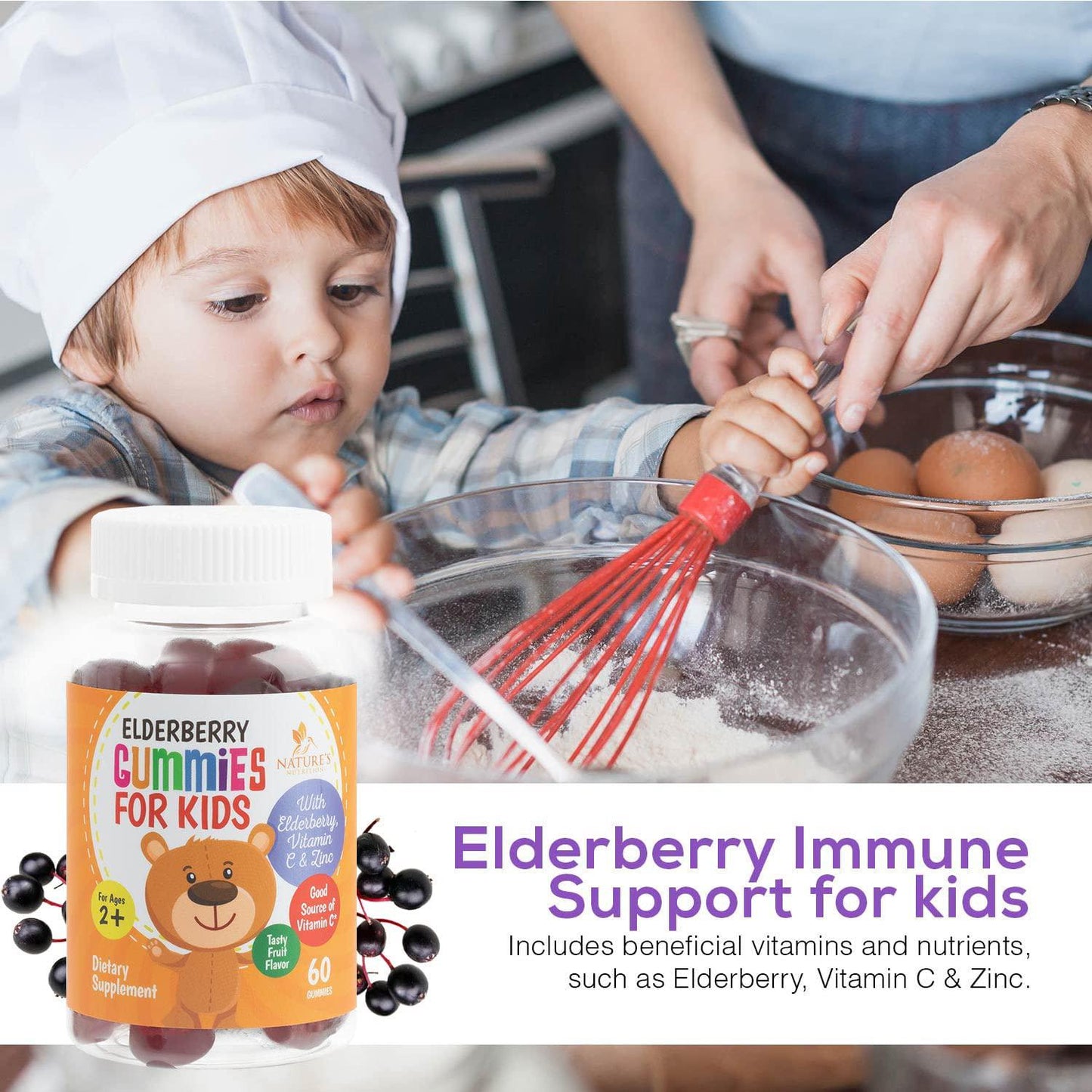 Elderberry Gummies for Kids Extra Strength Sambucus Nigra Gummy Vitamins - Tasty Natural Immune Support - Made in USA - Best Children's Herbal Supplements with Vitamin C and Zinc - 60 Gummies