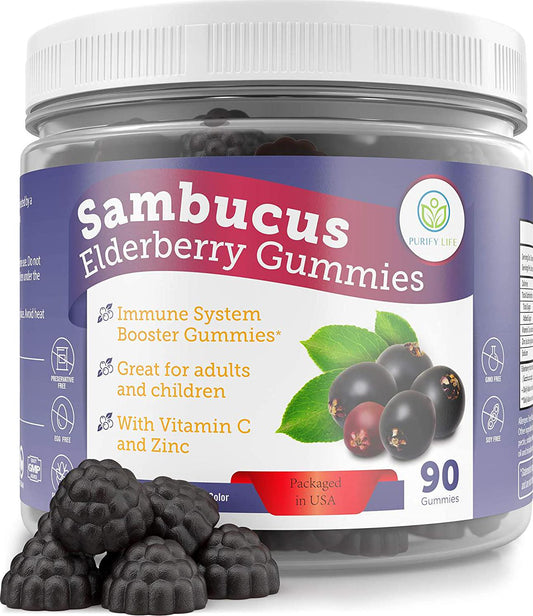Elderberry Gummies for Kids and Adults - Sambucus Immune System Booster (90 Gummies) Allergy Cold Relief Support Supplement - Chewable Vitamin C Zinc Multivitamin - Replace Capsules, Tea, and Syrup
