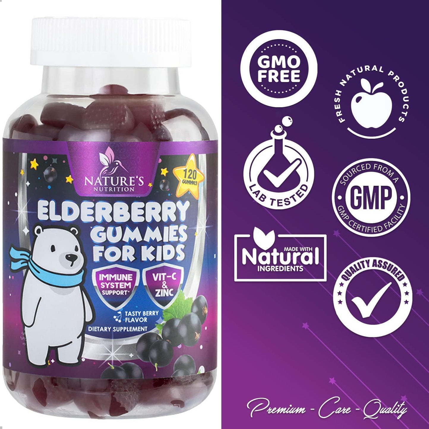 Elderberry Gummies for Kids Extra Strength Sambucus Nigra Gummy Vitamins - Tasty Natural Immune Support - Best Children's Herbal Supplements with Vitamin C and Zinc - 120 Gummies