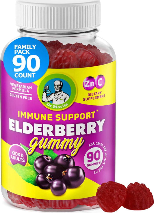 Elderberry Gummies for Kids and Adults (90 Count) - Natural Immune System Booster and Health Support with Black Sambucus Elderberries Extract - Vitamins C and Zinc Herbal Immunity Supplements