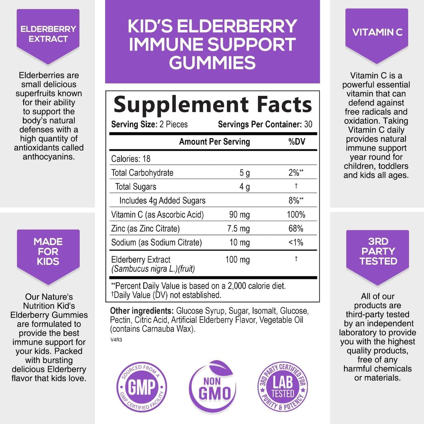 Elderberry Gummies for Kids Extra Strength Sambucus Nigra Gummy Vitamins - Tasty Natural Immune Support - Made in USA - Best Children's Herbal Supplements with Vitamin C and Zinc - 60 Gummies