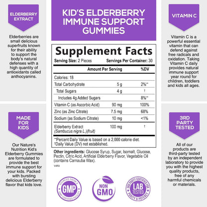 Elderberry Gummies for Kids Extra Strength Sambucus Nigra Gummy Vitamins - Tasty Natural Immune Support - Made in USA - Best Children's Herbal Supplements with Vitamin C and Zinc - 60 Gummies