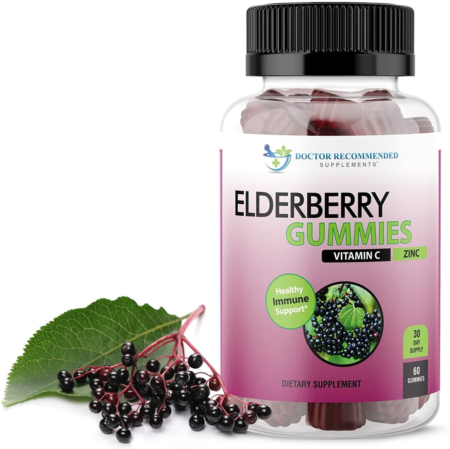 Elderberry Gummies with Zinc and Vitamin C - Black Elderberry with Vitamin C and Zinc for Kids and Adults, Antioxidant Supplement - 60 Gummies