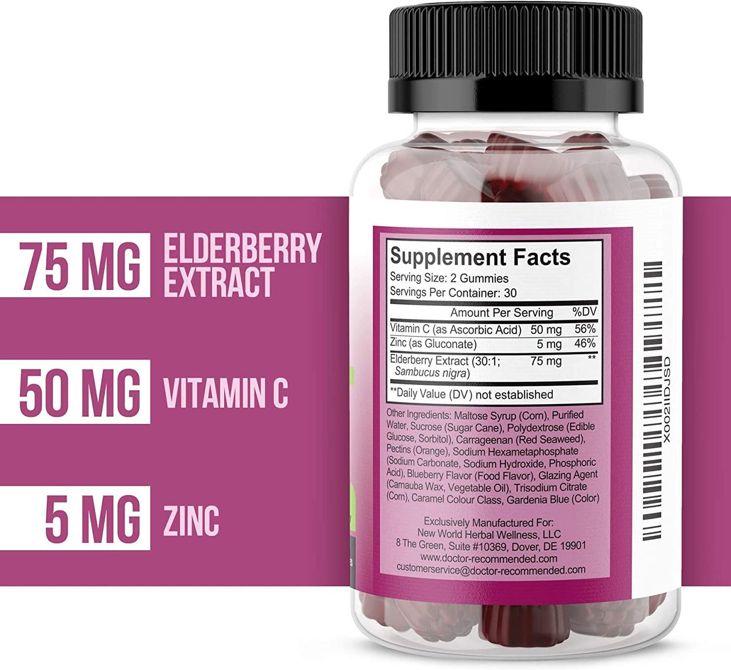 Elderberry Gummies with Zinc and Vitamin C - Black Elderberry with Vitamin C and Zinc for Kids and Adults, Antioxidant Supplement - 60 Gummies