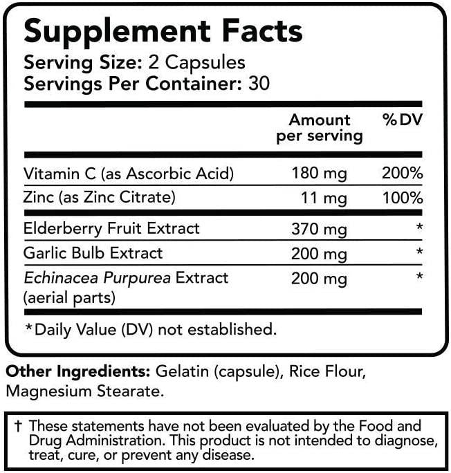 Elderberry Immune Support with Vitamin C, Zinc, Echinacea and Garlic