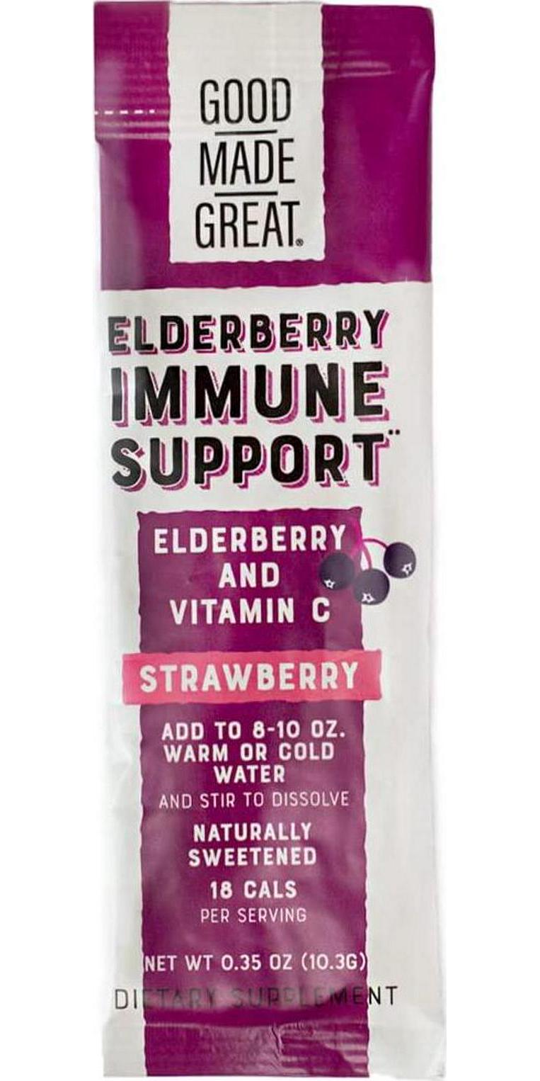 Elderberry Immune Support Drink Mix Variety Pack - Lemon, Strawberry and Warm Spice - with Vitamin C- No Added Sugar
