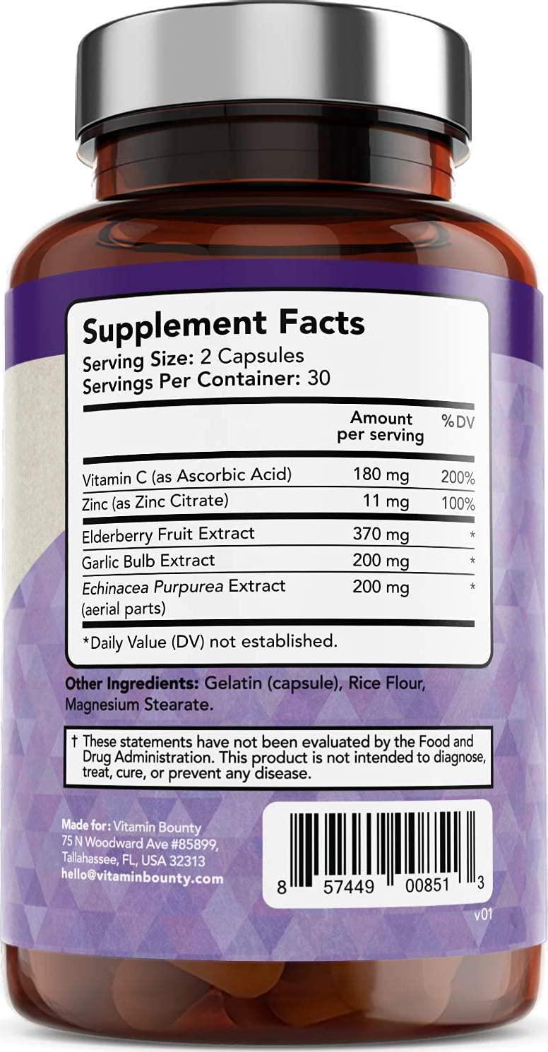 Elderberry Immune Support with Vitamin C, Zinc, Echinacea and Garlic