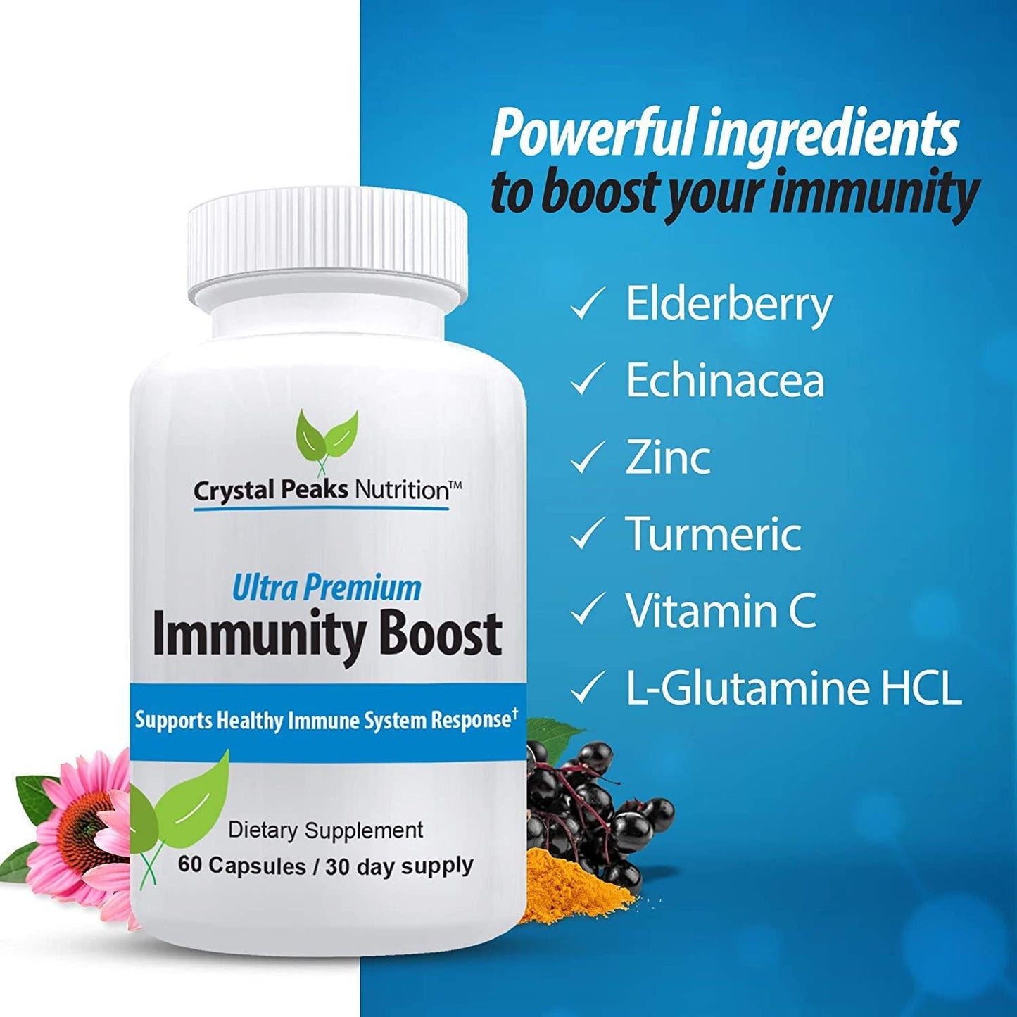 Elderberry Immunity Booster Supplement | Natural Immune System Support Includes Zinc, Echinacea, Vitamin C | Health Boost and Defense Pills | 60 Capsules 1,119 mg