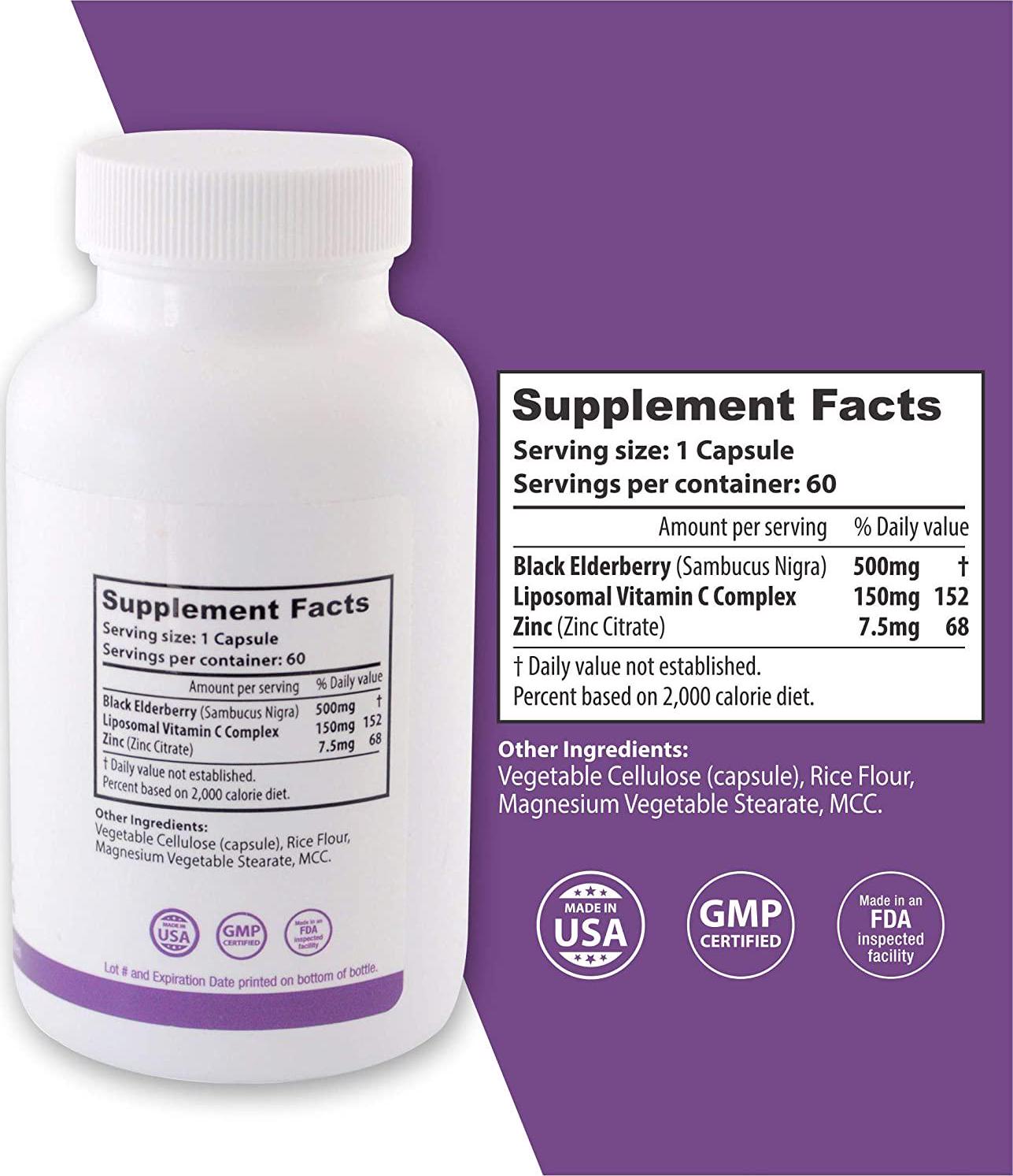 Elderberry Max 500 mg Plus VIT C and Zinc in Veg caps