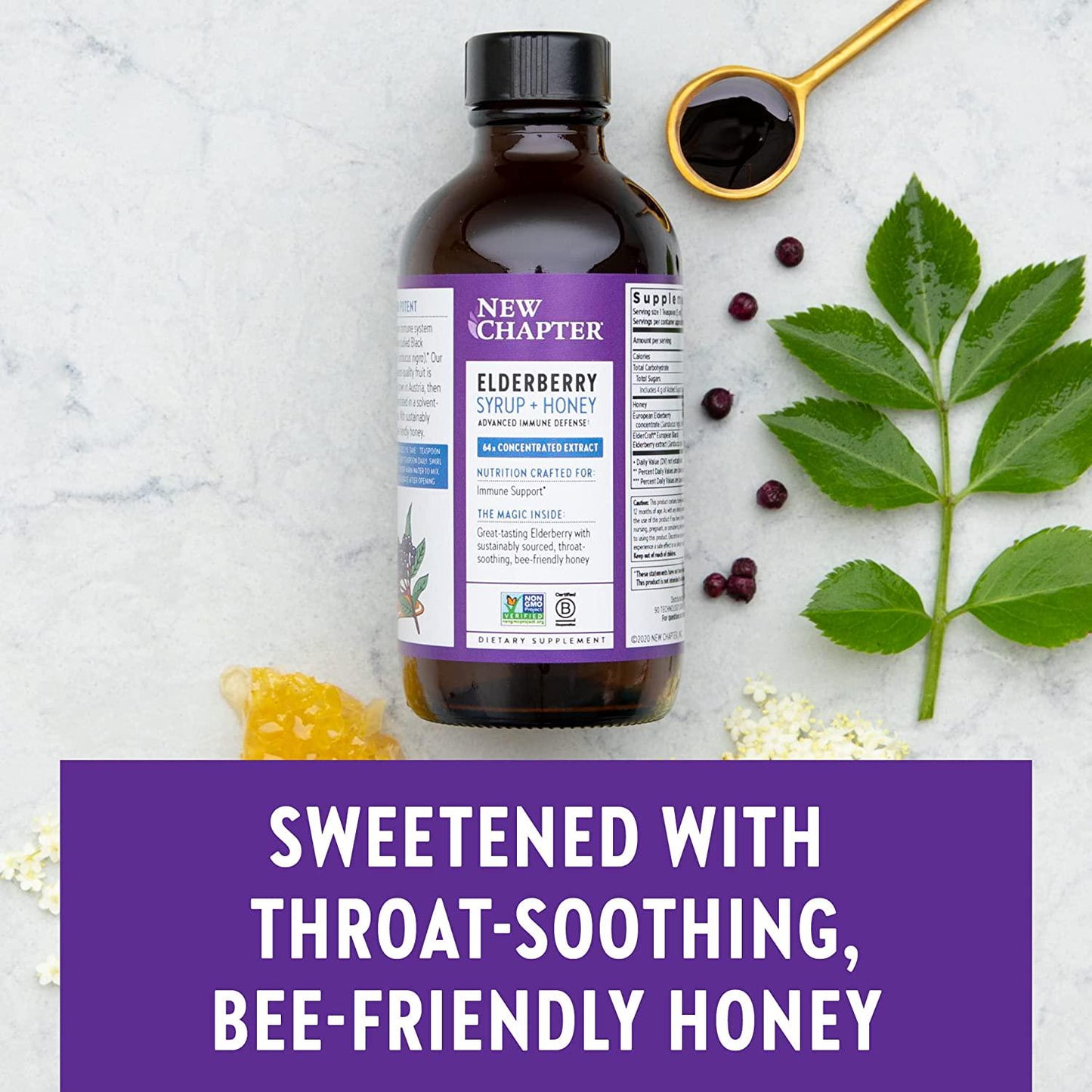 Elderberry Syrup, New Chapter Elderberry Syrup, 24 Servings, Immune Defense for Kids (4+) and Adults, 64x Concentrated Black Elderberry + Grade A Honey, No Corn Syrup, Non-GMO, Gluten Free