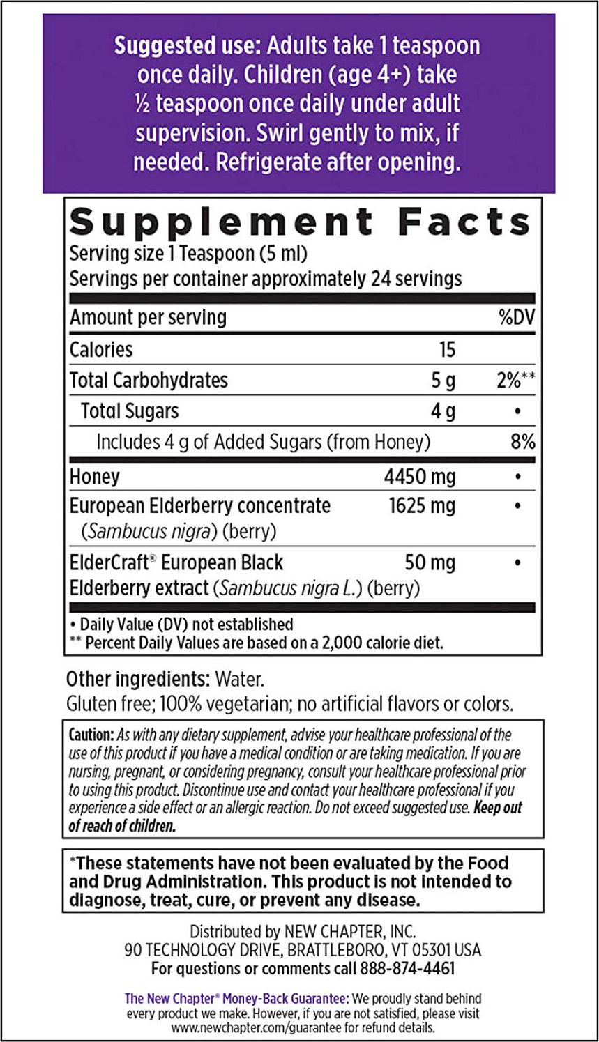 Elderberry Syrup, New Chapter Elderberry Syrup, 24 Servings, Immune Defense for Kids (4+) and Adults, 64x Concentrated Black Elderberry + Grade A Honey, No Corn Syrup, Non-GMO, Gluten Free