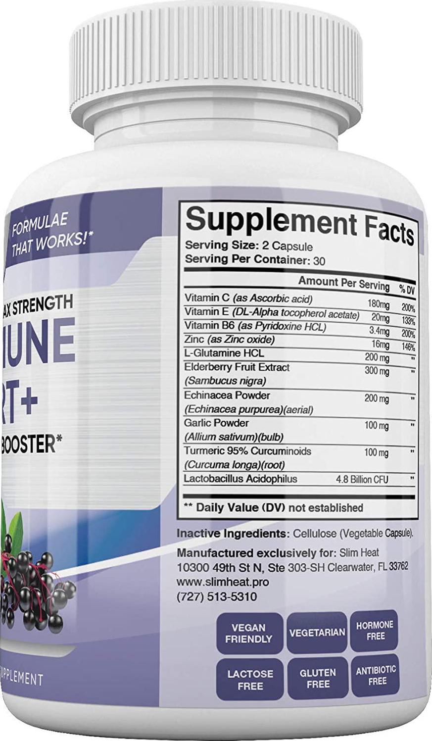 Elderberry, Vitamin C, B6, E, Zinc, Garlic, Turmeric, Echinacea Immune Support Supplement, 30 Day Supply - 8 in 1 Daily Immune Support for Adults