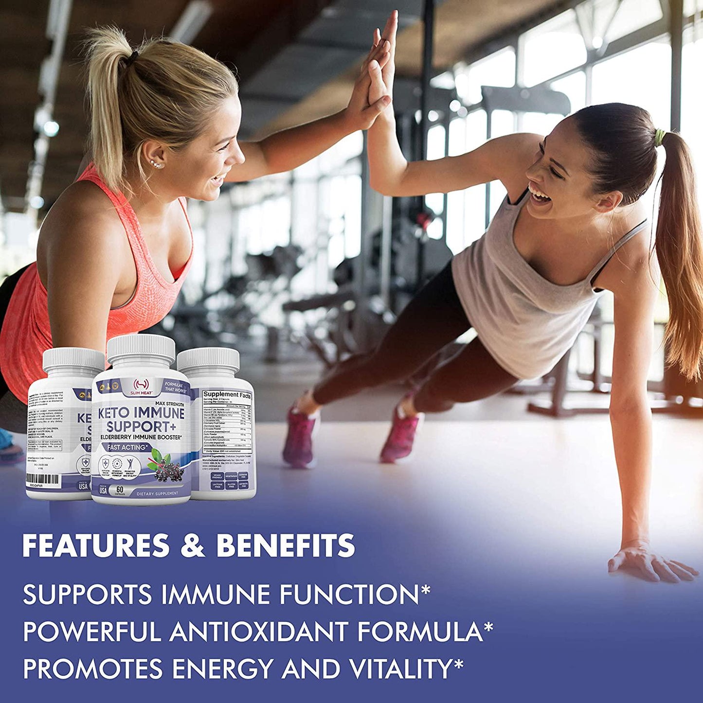 Elderberry, Vitamin C, B6, E, Zinc, Garlic, Turmeric, Echinacea Immune Support Supplement, 30 Day Supply - 8 in 1 Daily Immune Support for Adults