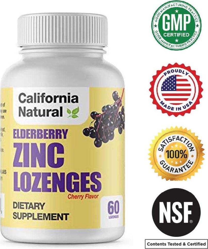 Elderberry Zinc Lozenges - California Natural - Cherry Flavor - Zinc, Elderberry and Echinacea Extract | Immunity Support | 60 Count Lozenges