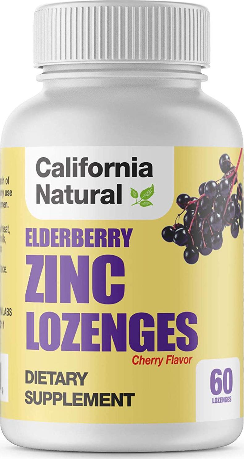 Elderberry Zinc Lozenges - California Natural - Cherry Flavor - Zinc, Elderberry and Echinacea Extract | Immunity Support | 60 Count Lozenges