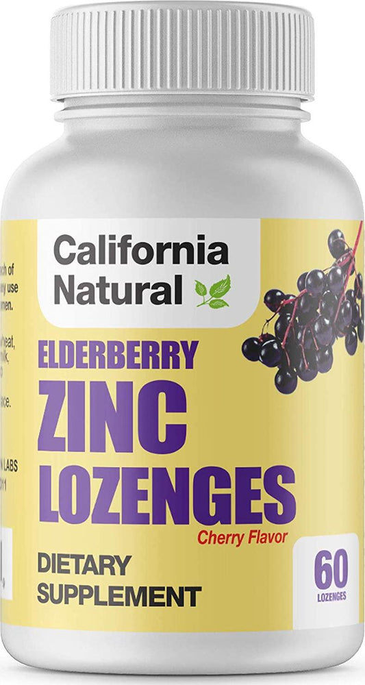 Elderberry Zinc Lozenges - California Natural - Cherry Flavor - Zinc, Elderberry and Echinacea Extract | Immunity Support | 60 Count Lozenges
