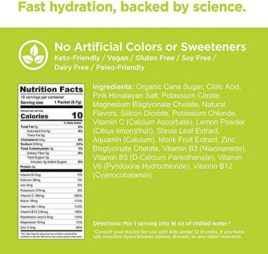 Electrofy 3X Hydration Booster | Lemon Lime 32 Pack | Electrolyte Drink Powder Stick Packets Recovery Mix Hydration Multiplier | Keto and Paleo Friendly, Vegan, Gluten Free, Soy Free, Dairy Free