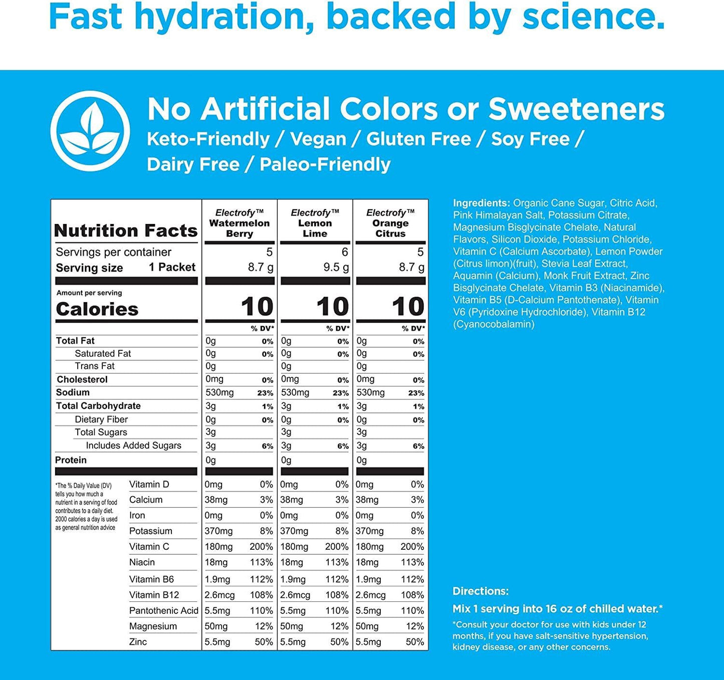 Electrofy 3X Hydration Booster Variety Pack | Keto Electrolyte Drink Powder Stick Packets Recovery Mix Hydration Multiplier | Paleo Friendly, Vegan, Gluten Free, Soy Free, Dairy Free | 16 Pack