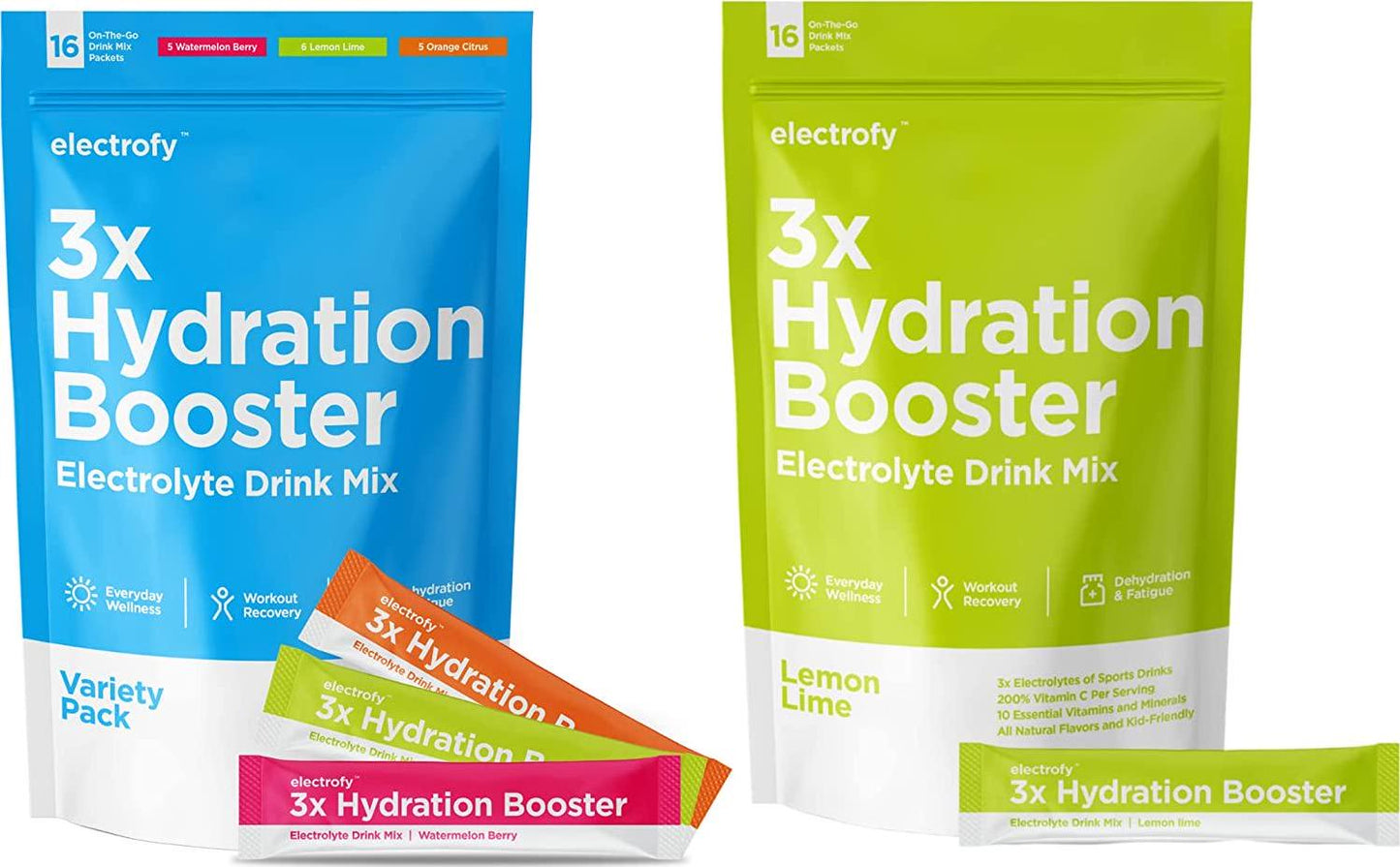Electrofy 3x Hydration Booster 32 Pack | Hydration Multiplier Electrolyte Drink Powder Stick Packets Recovery Mix | Keto + Paleo Friendly, Vegan, Gluten Free, Soy Free, Dairy Free