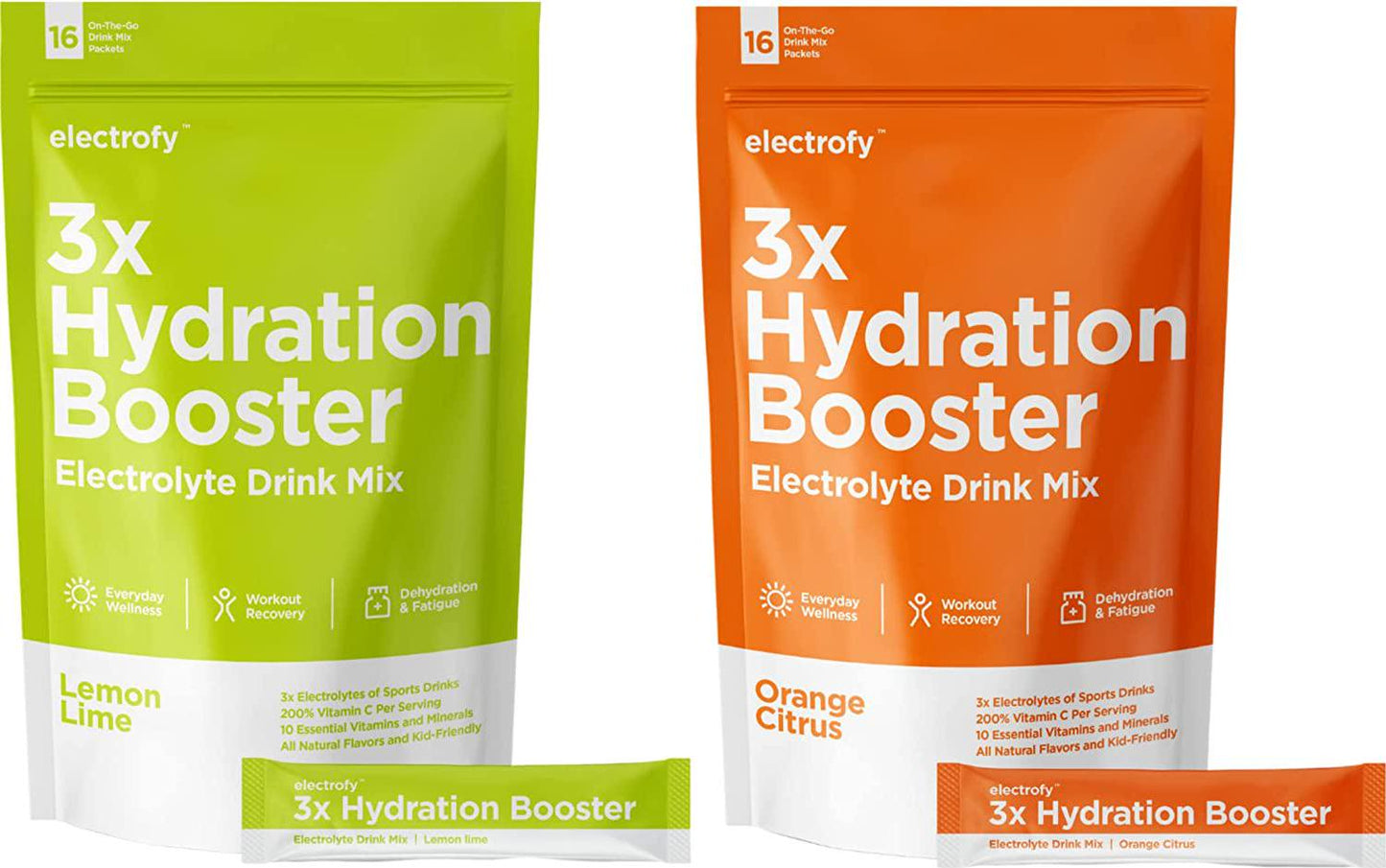 Electrofy 3x Hydration Booster 32 Pack | Orange and Lemon Lime | Hydration Multiplier Electrolyte Drink Powder Stick Packets Recovery Mix | Keto + Paleo Friendly, Vegan, Gluten Free, Soy Free Dairy Free