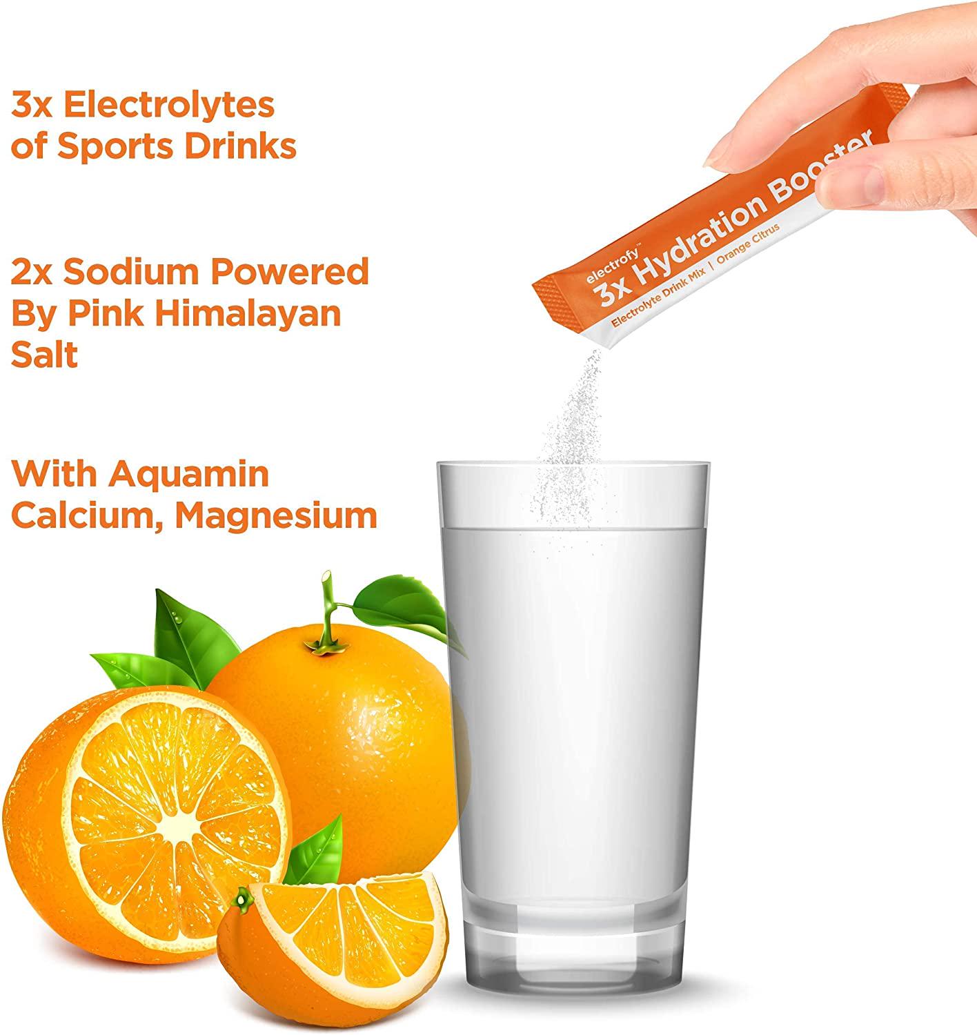 Electrofy 3x Hydration Booster 32 Pack | Watermelon and Orange | Hydration Multiplier Electrolyte Drink Powder Stick Packets Recovery Mix | Keto + Paleo Friendly, Vegan, Gluten Free, Soy Free Dairy Free