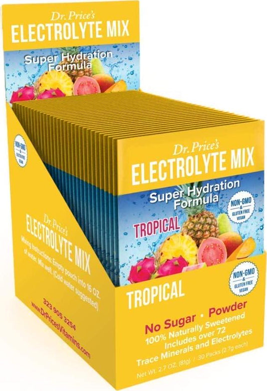 Electrolyte Mix Super Hydration Formula + Trace Minerals | NEW! Tropical Flavor (30 powder packets) Sports Drink Mix | Dr. Price's Vitamins | No Sugar, Non-GMO, Gluten Free and Vegan