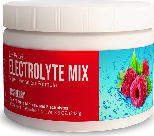 Electrolyte Mix Supplement Powder, 90 Servings, 72 Trace Minerals, Potassium, Sodium, Electrolyte Replacement Keto Drink | Raspberry Flavor | Dr. Price&#039;s Vitamins, No Sugar, Vegan, Non-GMO