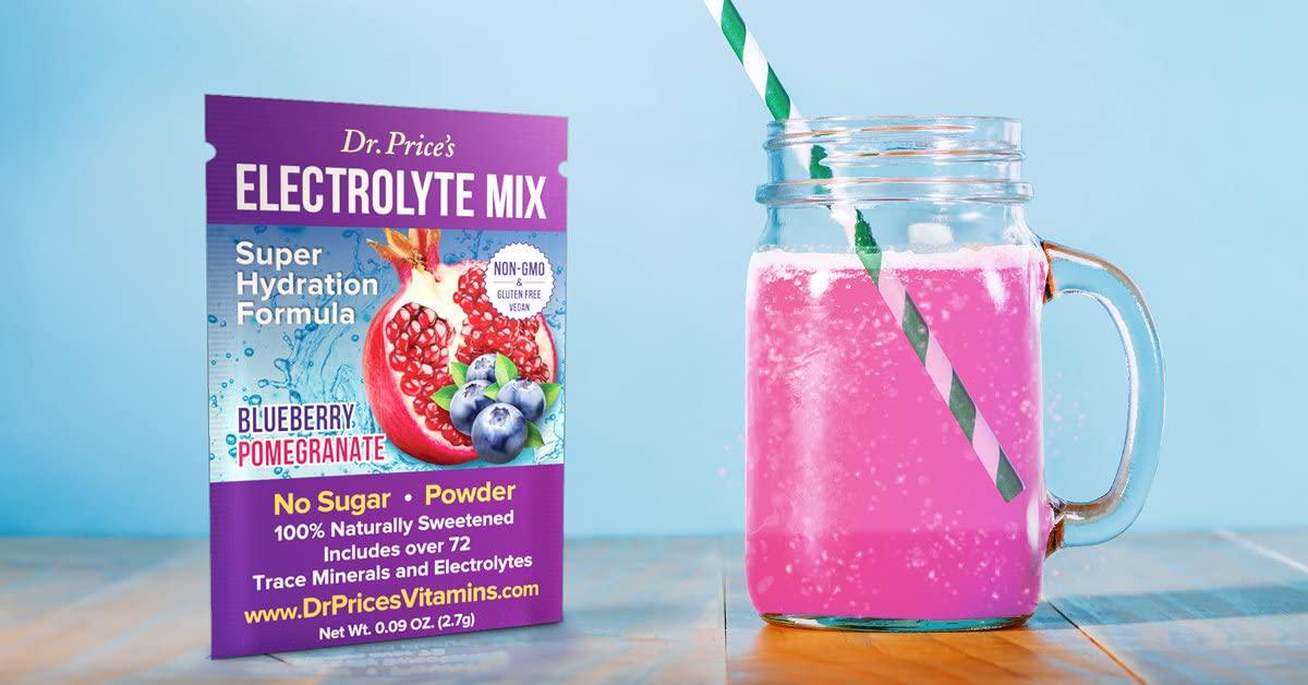Electrolyte Mix Supplement Powder, 90 Servings, 72 Trace Minerals, Potassium, Sodium, Electrolyte Replacement Keto Drink | Blueberry-Pomegranate Flavor | Dr. Price's Vitamins, No Sugar, Vegan Non-GMO