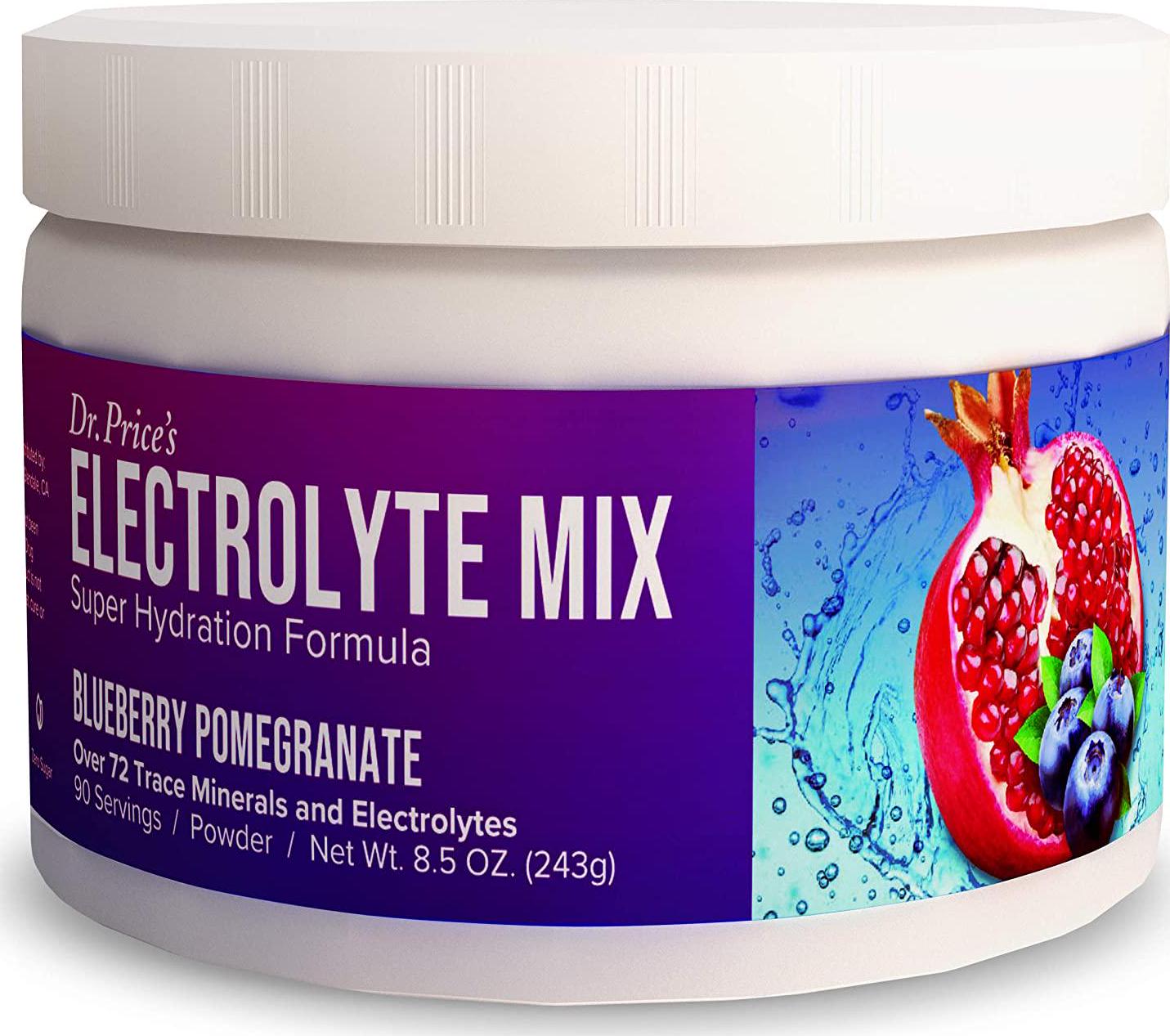 Electrolyte Mix Supplement Powder, 90 Servings, 72 Trace Minerals, Potassium, Sodium, Electrolyte Replacement Keto Drink | Blueberry-Pomegranate Flavor | Dr. Price's Vitamins, No Sugar, Vegan Non-GMO