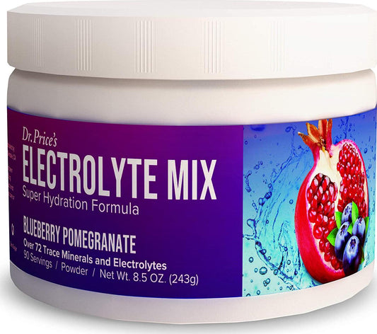 Electrolyte Mix Supplement Powder, 90 Servings, 72 Trace Minerals, Potassium, Sodium, Electrolyte Replacement Keto Drink | Blueberry-Pomegranate Flavor | Dr. Price&#039;s Vitamins, No Sugar, Vegan Non-GMO