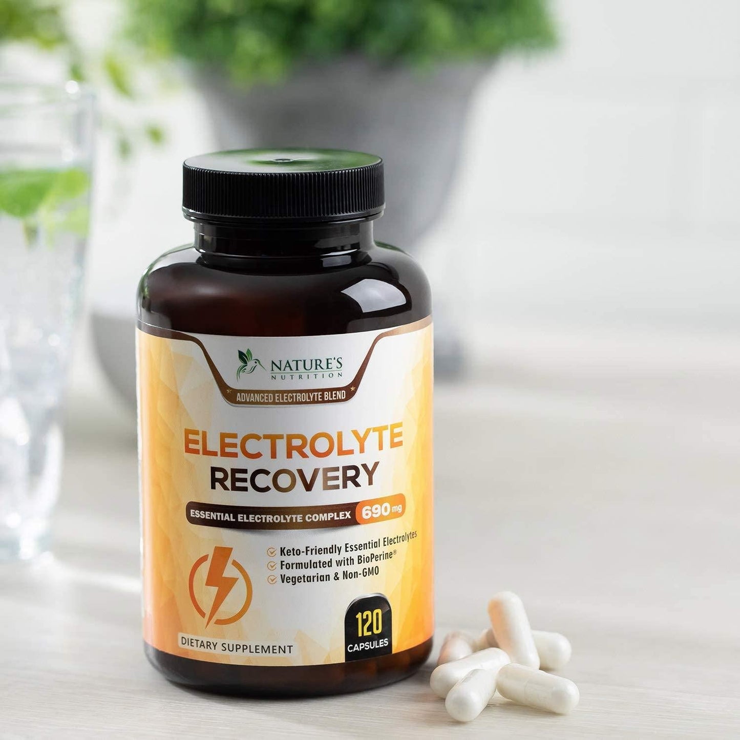 Electrolyte Pills Extra Strength Salt Tablets 690mg - Keto, Cramps, Rehydration, Recovery - Made in USA - Electrolytes Replacement Capsule with Magnesium, Sodium, Potassium, Calcium - 60 Capsules