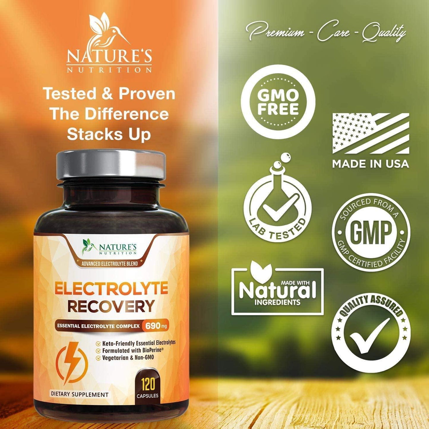 Electrolyte Pills Extra Strength Salt Tablets 690mg - Keto, Cramps, Rehydration, Recovery - Made in USA - Electrolytes Replacement Capsule with Magnesium, Sodium, Potassium, Calcium - 60 Capsules