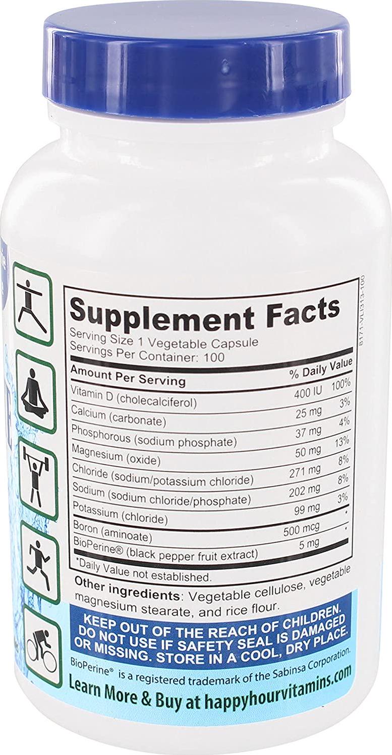 Electrolyte Pills Helping w/ Dehydration, Muscle cramping, Performance and Rapid Recovery. Vegetarian Capsules with Magnesium, Potassium, Sodium and Calcium Hydration Supplement by Happy Hour Vitamins